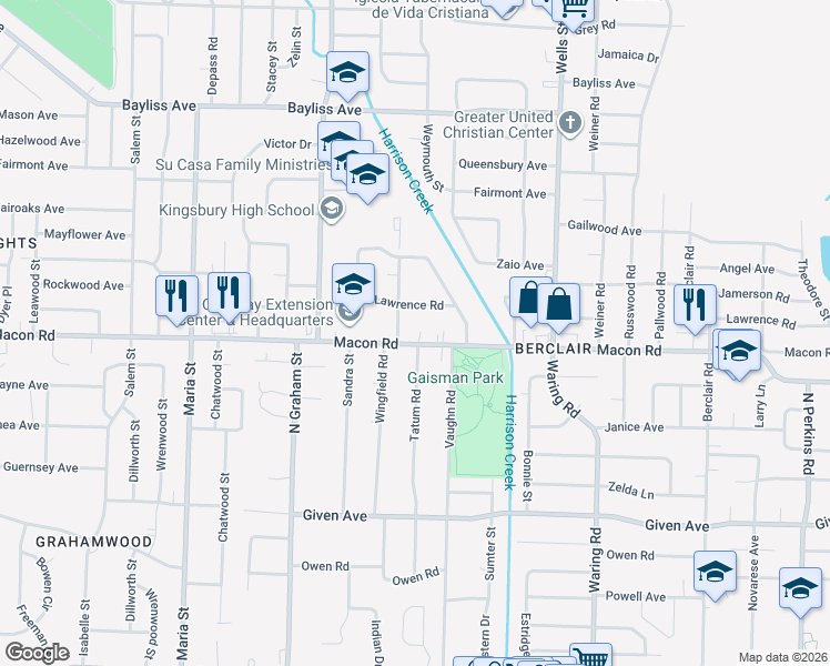 map of restaurants, bars, coffee shops, grocery stores, and more near 4161 Lawrence Road in Memphis
