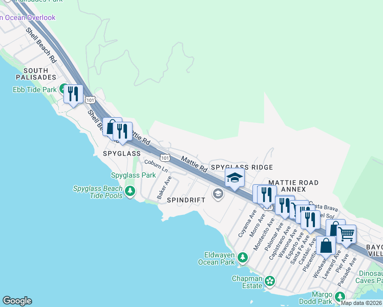 map of restaurants, bars, coffee shops, grocery stores, and more near 2622 Barcelona in Pismo Beach