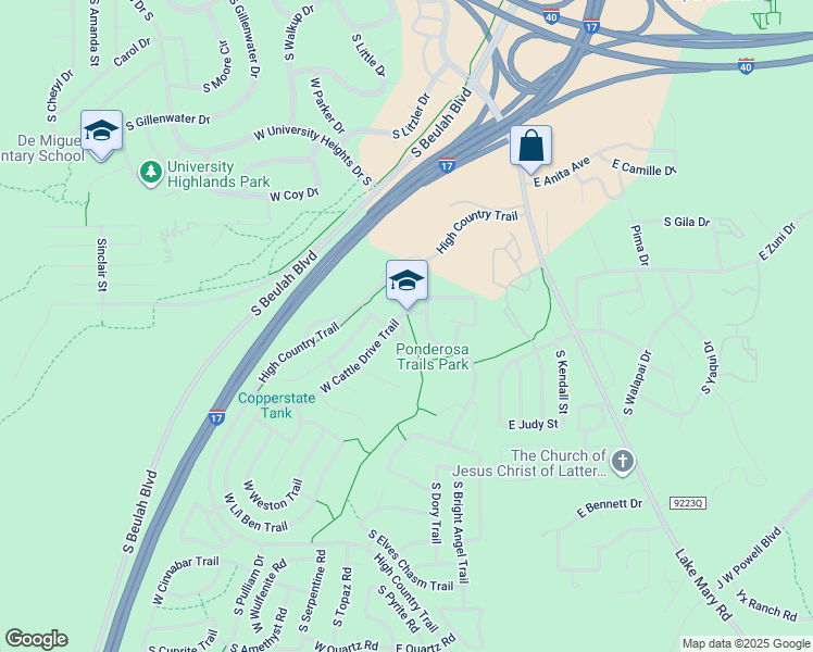 map of restaurants, bars, coffee shops, grocery stores, and more near 311 West Cattle Drive Trail in Flagstaff