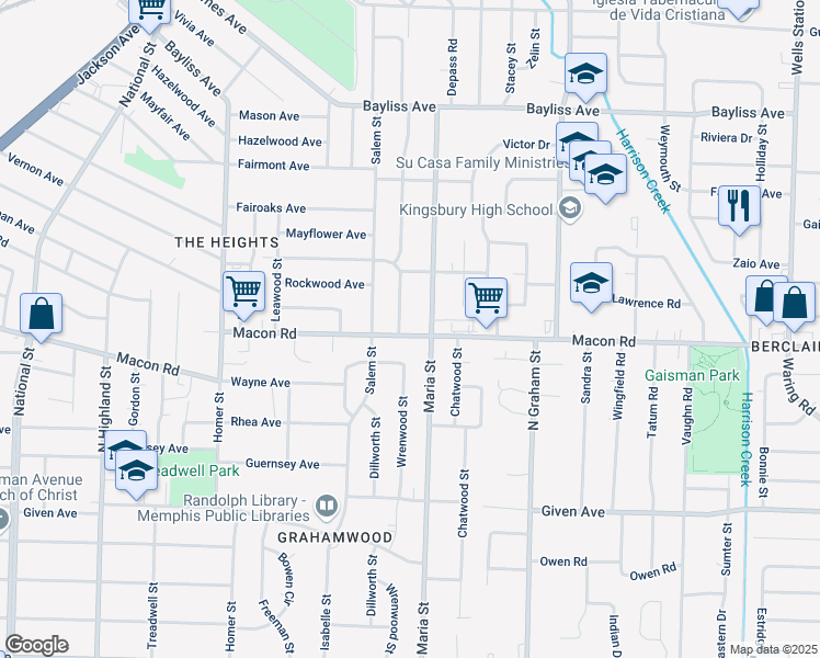 map of restaurants, bars, coffee shops, grocery stores, and more near 3852 Macon Road in Memphis