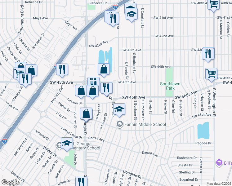 map of restaurants, bars, coffee shops, grocery stores, and more near 4519 Ida Louise Court in Amarillo