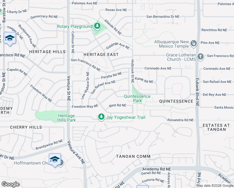 map of restaurants, bars, coffee shops, grocery stores, and more near 9529 De Vargas Loop Northeast in Albuquerque