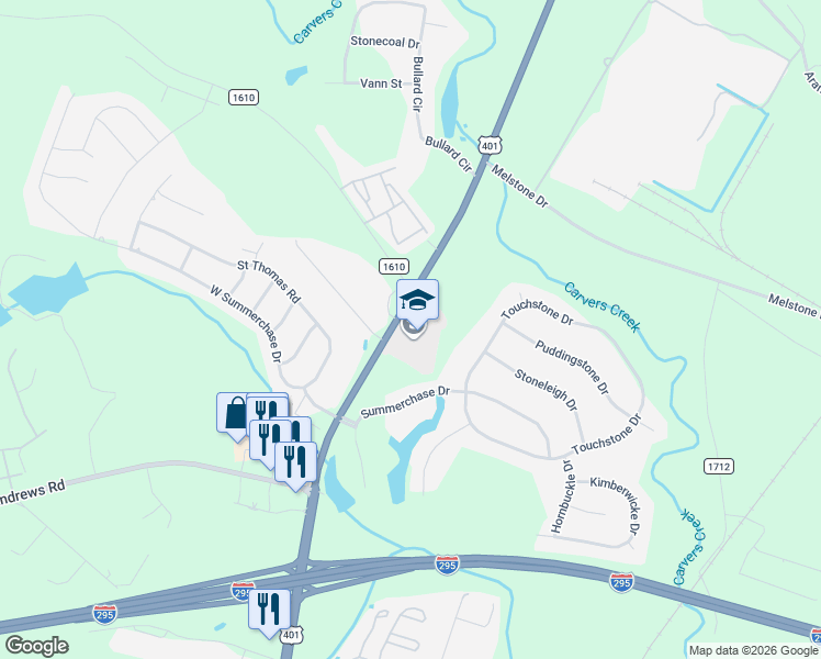 map of restaurants, bars, coffee shops, grocery stores, and more near 6490 Ramsey St in Fayetteville
