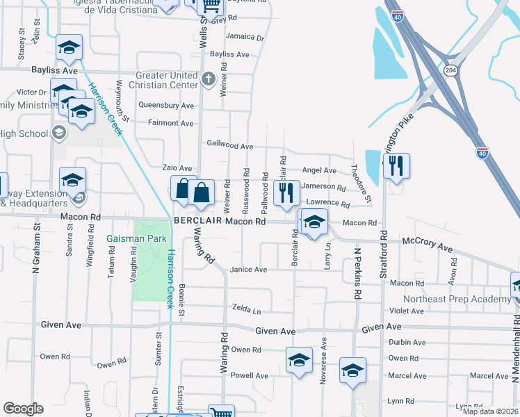 map of restaurants, bars, coffee shops, grocery stores, and more near 1160 Pallwood Road in Memphis