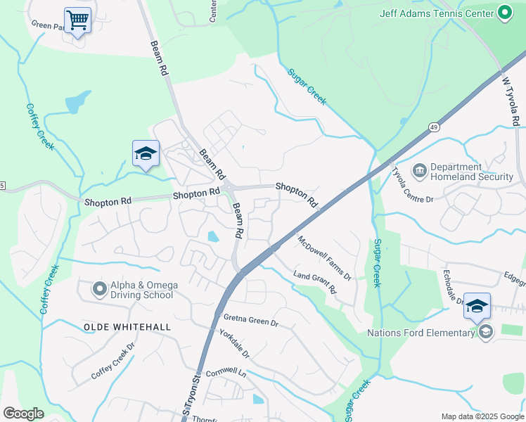map of restaurants, bars, coffee shops, grocery stores, and more near 1625 Courtney Landing Dr in Charlotte