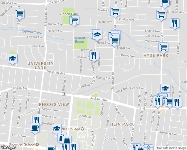 map of restaurants, bars, coffee shops, grocery stores, and more near 2100 Vollintine Avenue in Memphis