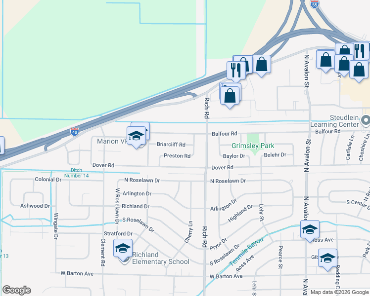 map of restaurants, bars, coffee shops, grocery stores, and more near 815 Briarcliff Road in West Memphis