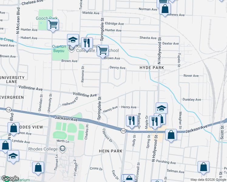 map of restaurants, bars, coffee shops, grocery stores, and more near 2269 Alameda Cove in Memphis