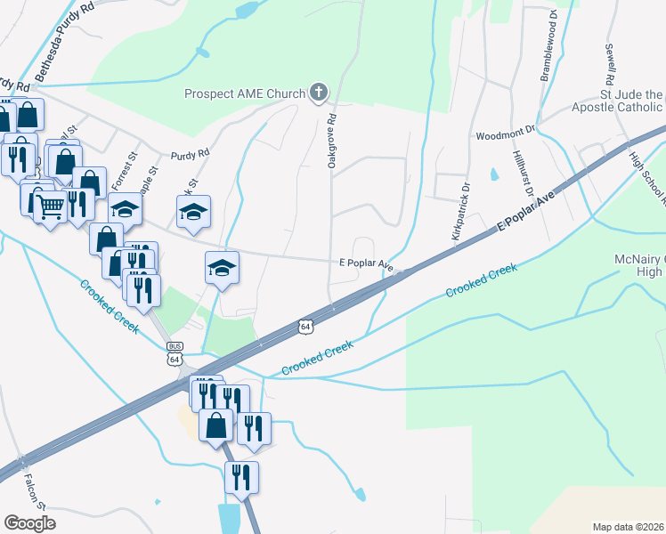 map of restaurants, bars, coffee shops, grocery stores, and more near 251 Oakgrove Road in Selmer