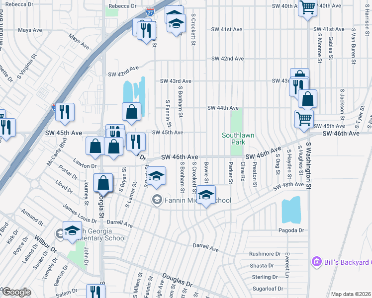map of restaurants, bars, coffee shops, grocery stores, and more near 4511 South Bonham Street in Amarillo