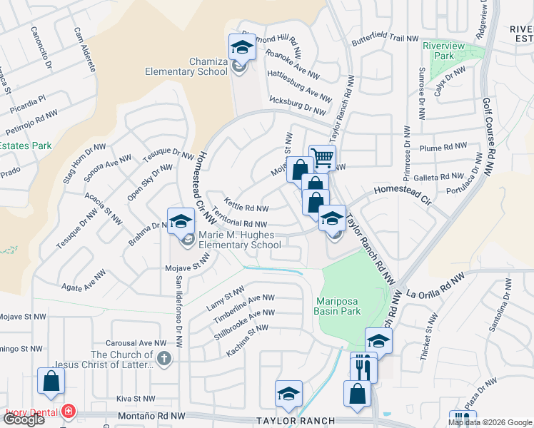 map of restaurants, bars, coffee shops, grocery stores, and more near 5329 Sooner Trail Northwest in Albuquerque