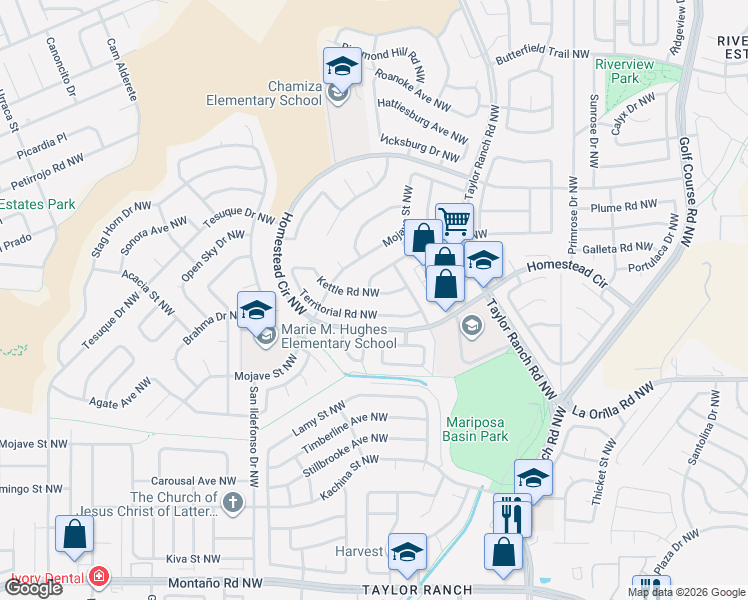 map of restaurants, bars, coffee shops, grocery stores, and more near 5329 Sooner Trail Northwest in Albuquerque