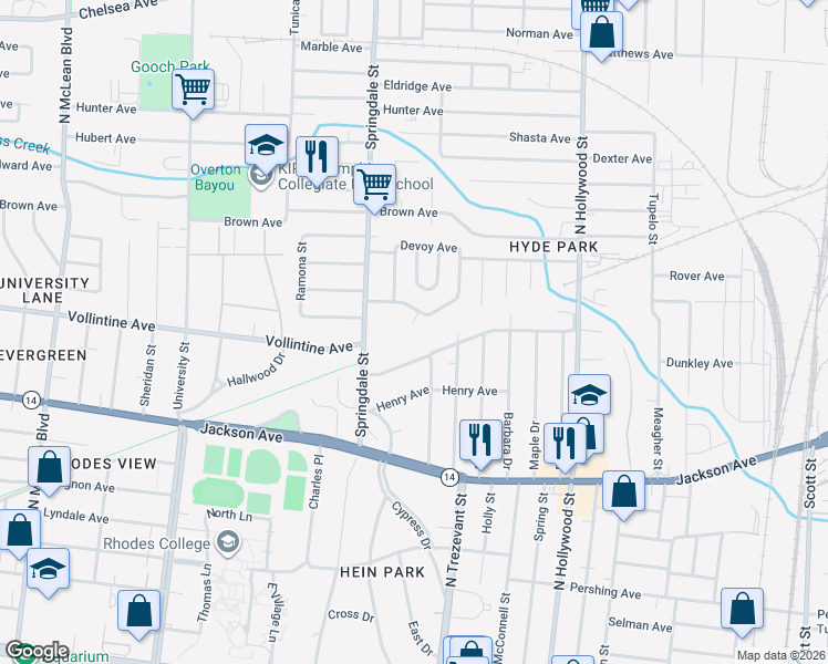 map of restaurants, bars, coffee shops, grocery stores, and more near 2269 Alameda Cove in Memphis