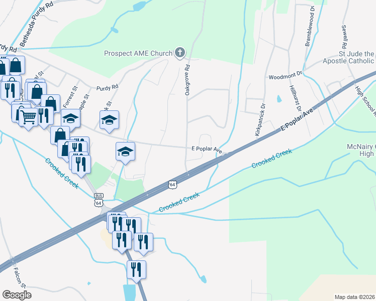 map of restaurants, bars, coffee shops, grocery stores, and more near 251 Oakgrove Road in Selmer