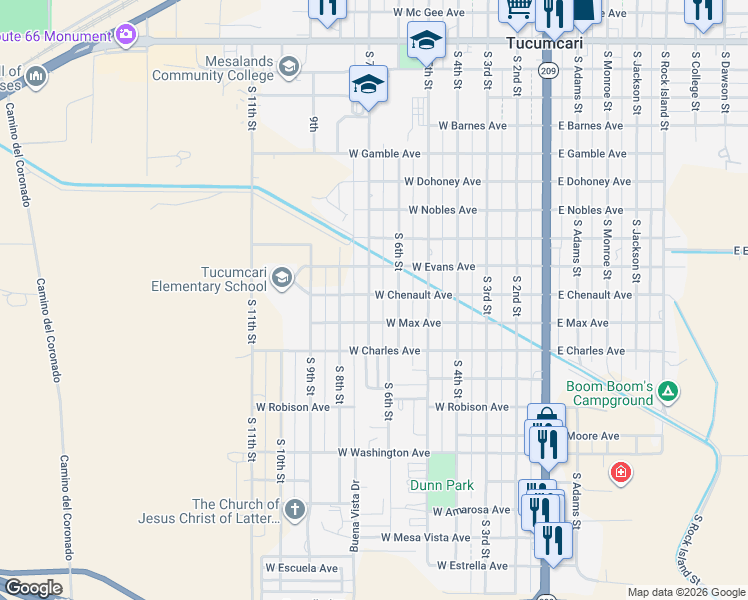 map of restaurants, bars, coffee shops, grocery stores, and more near 1600-1698 South 7th Street in Tucumcari