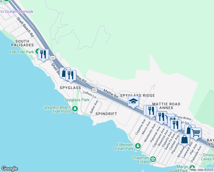 map of restaurants, bars, coffee shops, grocery stores, and more near 2622 Barcelona in Pismo Beach