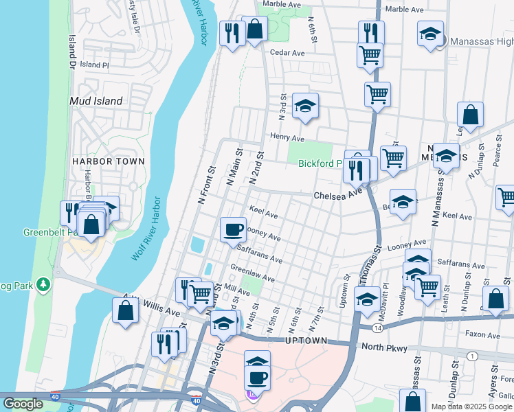 map of restaurants, bars, coffee shops, grocery stores, and more near 695 North 3rd Street in Memphis