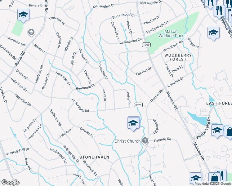 map of restaurants, bars, coffee shops, grocery stores, and more near 1357 Betsy Drive in Charlotte