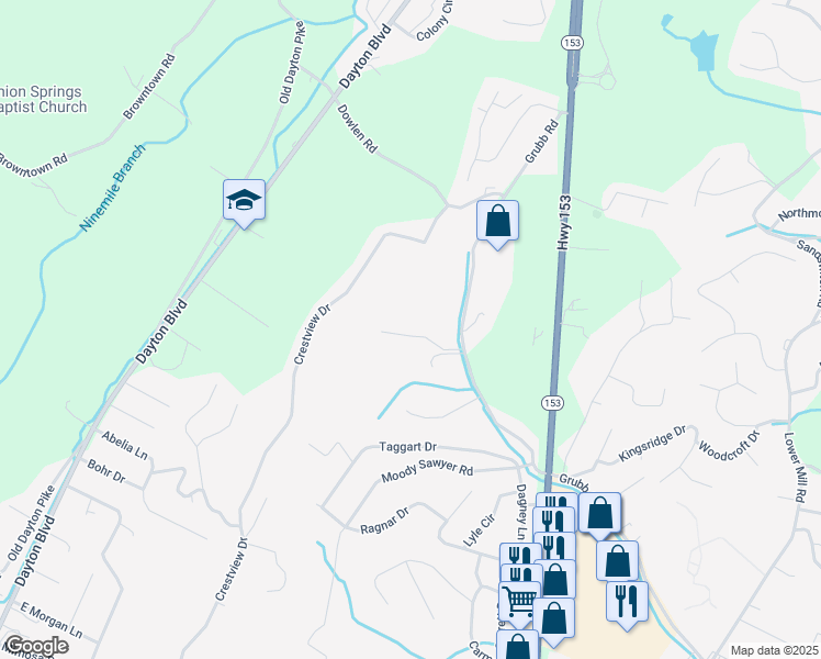 map of restaurants, bars, coffee shops, grocery stores, and more near 311 Stonewood Drive in Chattanooga