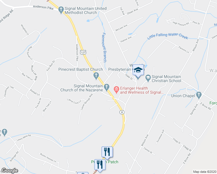 map of restaurants, bars, coffee shops, grocery stores, and more near 2622 Taft Highway in Signal Mountain