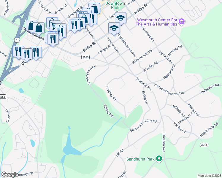 map of restaurants, bars, coffee shops, grocery stores, and more near 573 South Valley Road in Southern Pines