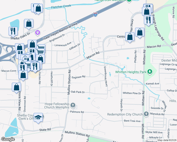 map of restaurants, bars, coffee shops, grocery stores, and more near 1381 Greenland Road in Memphis