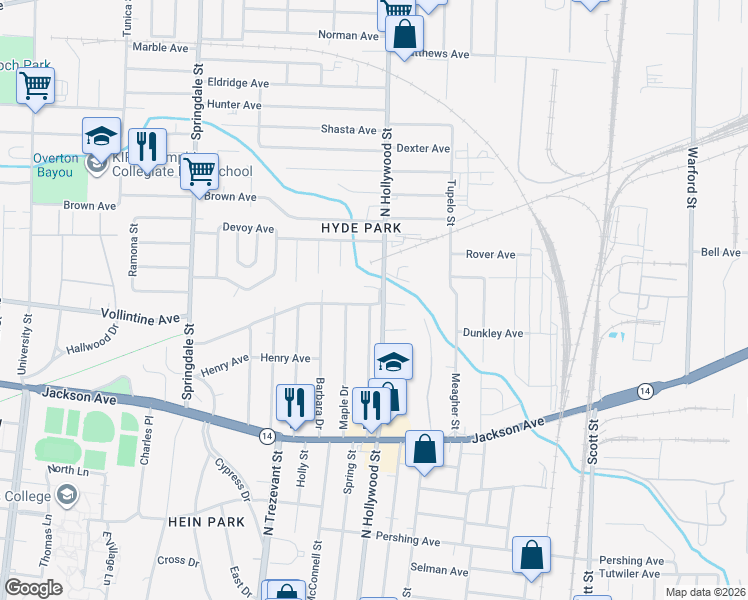 map of restaurants, bars, coffee shops, grocery stores, and more near 2440 Vollintine Avenue in Memphis