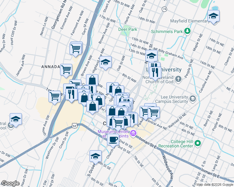 map of restaurants, bars, coffee shops, grocery stores, and more near 420 Spring Street Northwest in Cleveland