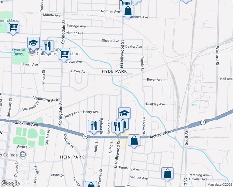 map of restaurants, bars, coffee shops, grocery stores, and more near 2440 Vollintine Avenue in Memphis