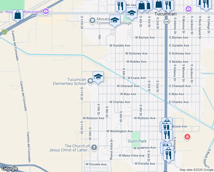 map of restaurants, bars, coffee shops, grocery stores, and more near 701 West Chenault Avenue in Tucumcari