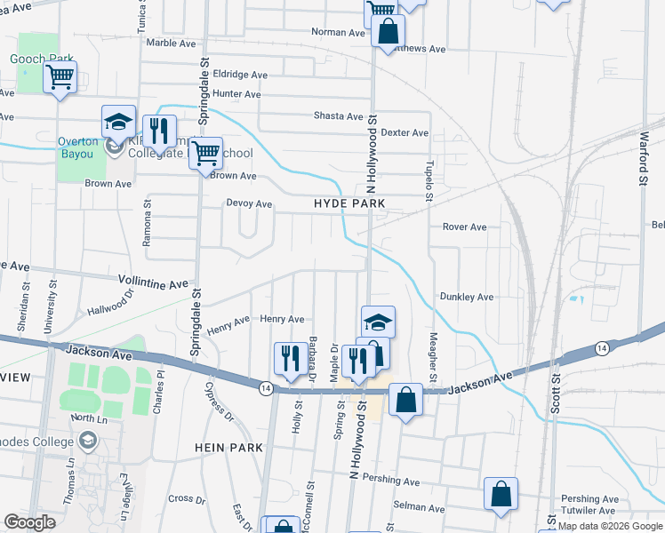 map of restaurants, bars, coffee shops, grocery stores, and more near 2398 Vollintine Avenue in Memphis