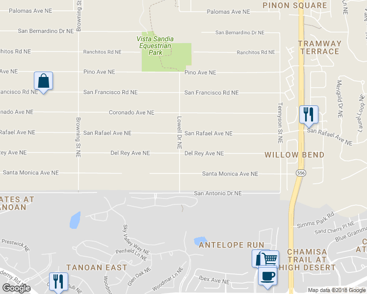 map of restaurants, bars, coffee shops, grocery stores, and more near 11903 Del Rey Avenue Northeast in Albuquerque