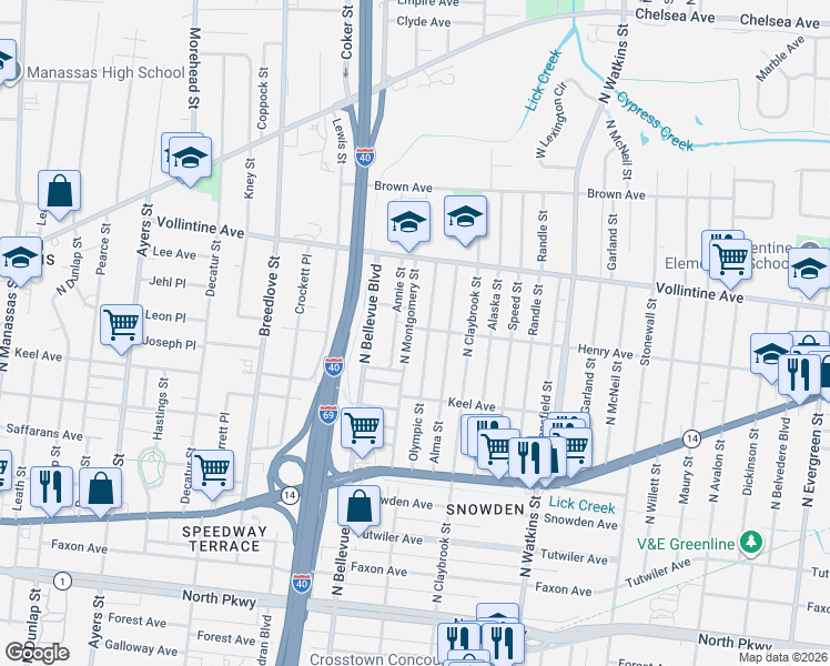 map of restaurants, bars, coffee shops, grocery stores, and more near 1231 Henry Avenue in Memphis