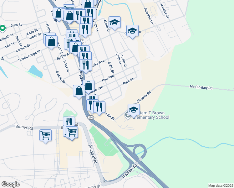 map of restaurants, bars, coffee shops, grocery stores, and more near 405 Harrill Circle in Spring Lake