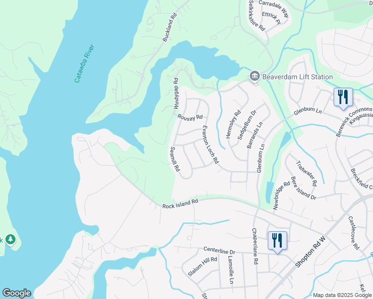 map of restaurants, bars, coffee shops, grocery stores, and more near 9007 Seamill Road in Charlotte