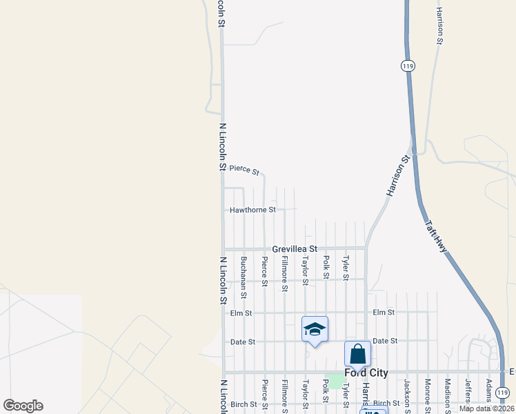 map of restaurants, bars, coffee shops, grocery stores, and more near 801 Pierce St in Taft