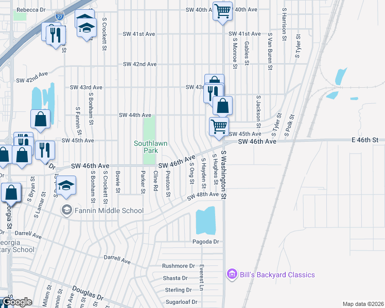 map of restaurants, bars, coffee shops, grocery stores, and more near 4431 S Ong St in Amarillo