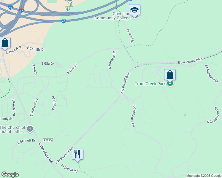 map of restaurants, bars, coffee shops, grocery stores, and more near 1100 East Sterling Lane in Flagstaff