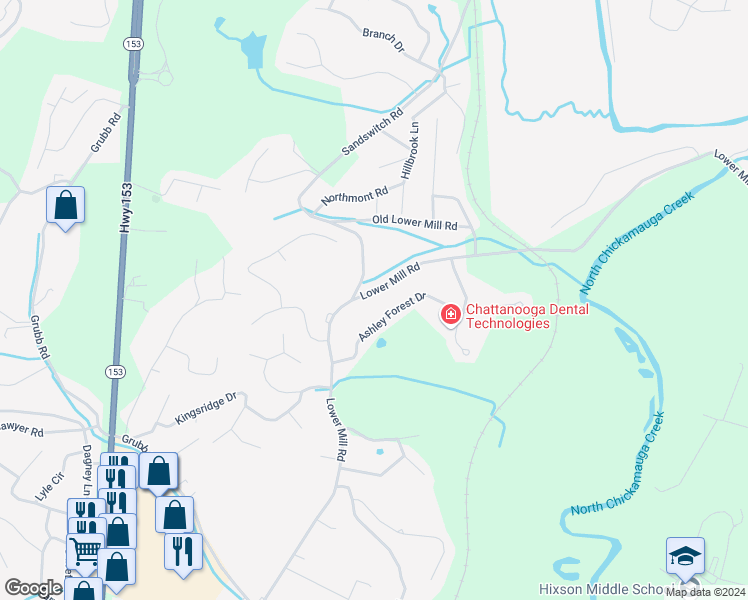 map of restaurants, bars, coffee shops, grocery stores, and more near 1006 Lower Mill Rd in Hixson