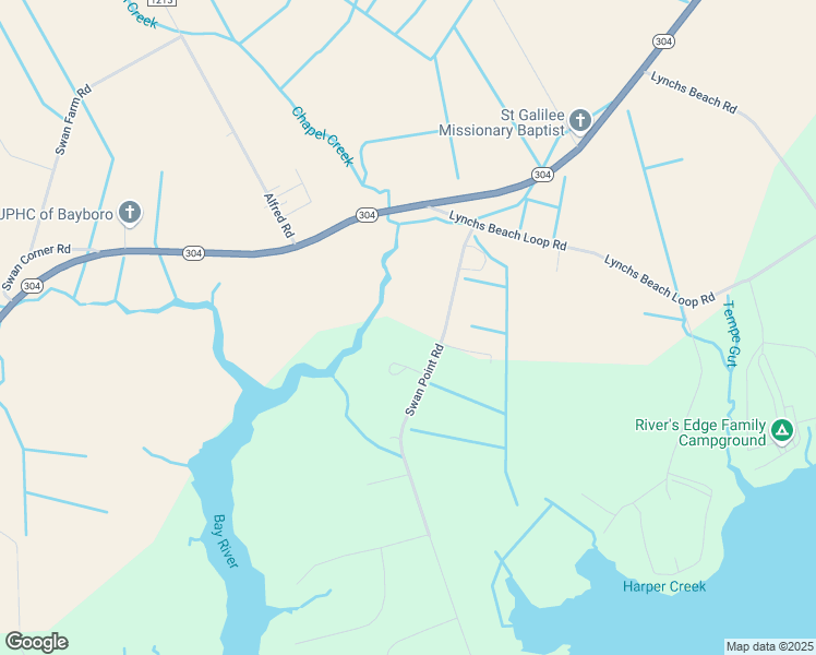 map of restaurants, bars, coffee shops, grocery stores, and more near 252 Longview Road in Bayboro