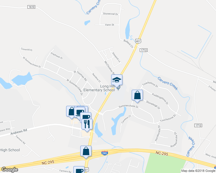 map of restaurants, bars, coffee shops, grocery stores, and more near 128 Nandina Court in Fayetteville