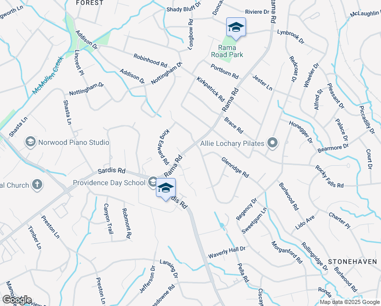 map of restaurants, bars, coffee shops, grocery stores, and more near 636 Rama Road in Charlotte