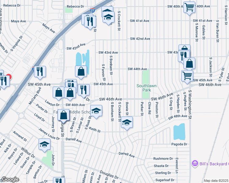 map of restaurants, bars, coffee shops, grocery stores, and more near 4511 South Bonham Street in Amarillo