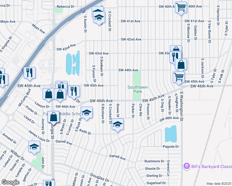 map of restaurants, bars, coffee shops, grocery stores, and more near 4434 Bowie Street in Amarillo
