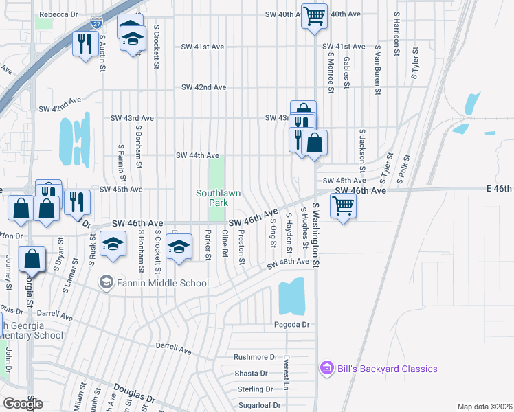 map of restaurants, bars, coffee shops, grocery stores, and more near 4429-4431 South Ong Street in Amarillo