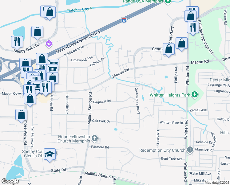 map of restaurants, bars, coffee shops, grocery stores, and more near 1381 Greenland Road in Memphis