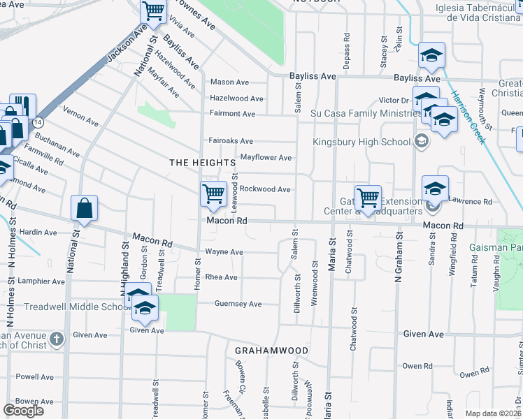 map of restaurants, bars, coffee shops, grocery stores, and more near 3749 Buchanan Avenue in Memphis