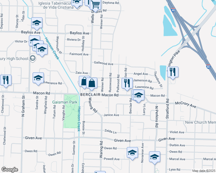map of restaurants, bars, coffee shops, grocery stores, and more near 1157 Russwood Road in Memphis