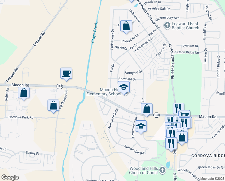 map of restaurants, bars, coffee shops, grocery stores, and more near 1380 Far Drive in Shelby County