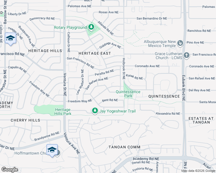 map of restaurants, bars, coffee shops, grocery stores, and more near 9529 De Vargas Loop Northeast in Albuquerque